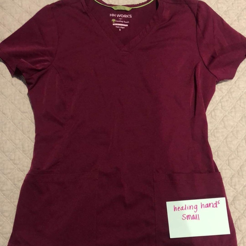 Healing hands maroon scrub top